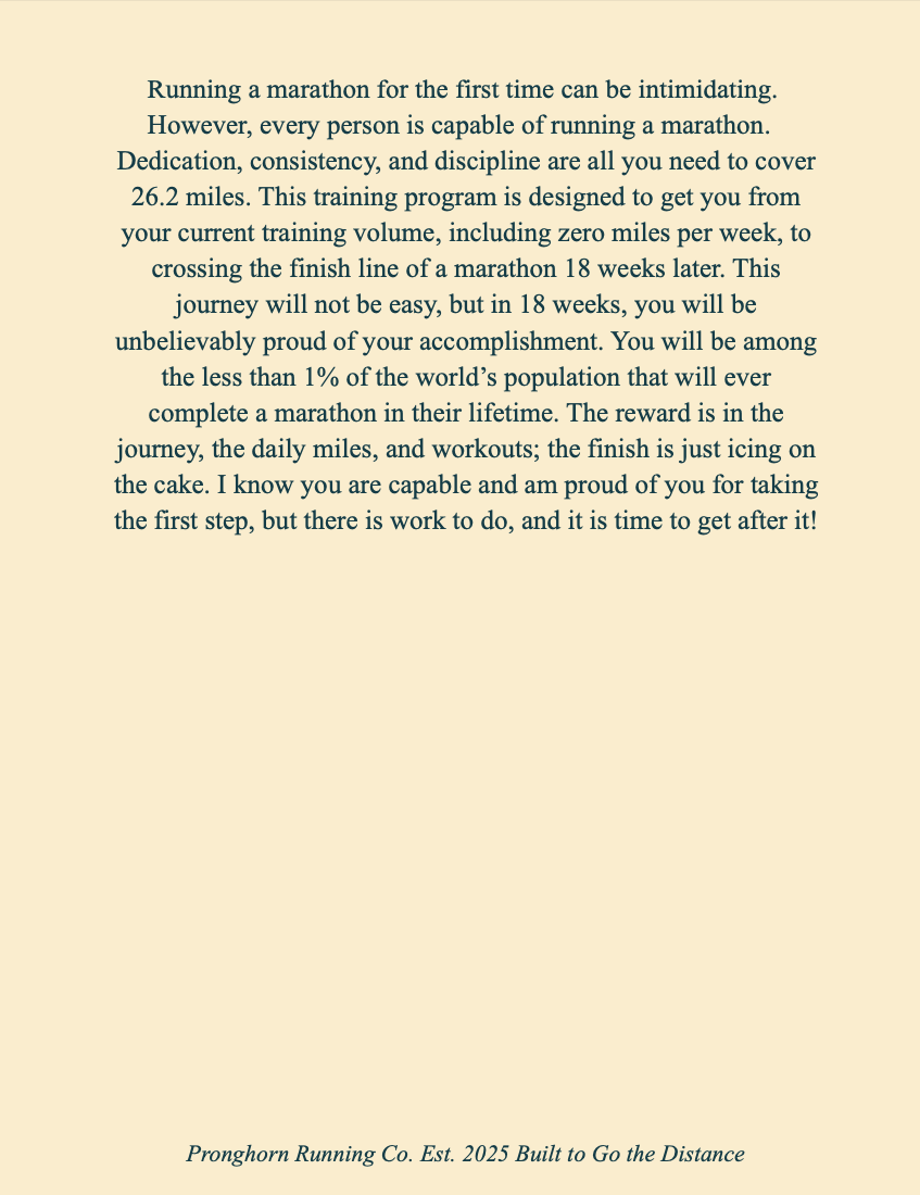 18-Week Beginner Marathon Training Program (Vol. 1)